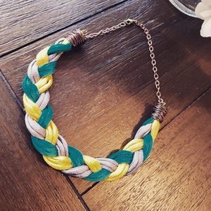 Teal,gray,yellow handmade necklace